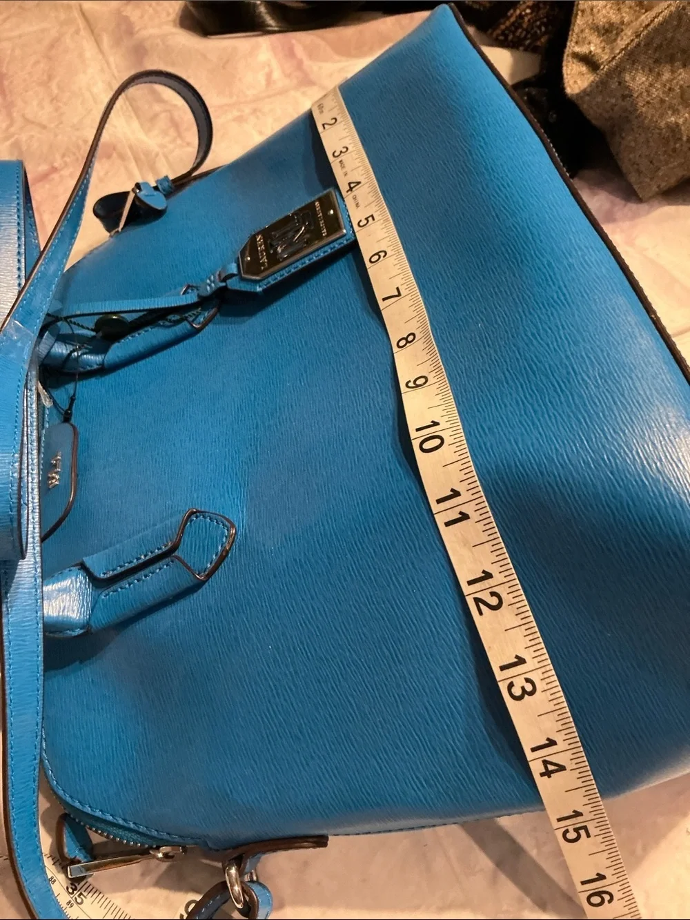 LAUREN Ralph Lauren Tate Dome Leather Vibrant Light Blue Satchel Gold Hardware